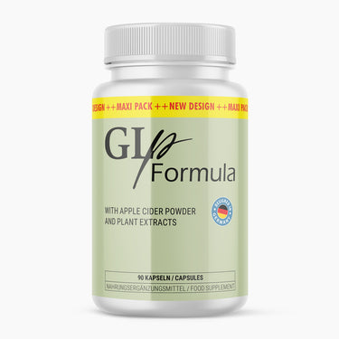 Dose GLp Formula im neuen Design und als Maxi-Pack mit 90 Kapseln, unter anderem mit Apfelessig Pulver und Pflanzenextrakten